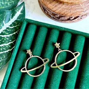 Gold Planet Star Earrings Outer Space Universe Solar System Hoop Y2K Gift NEW